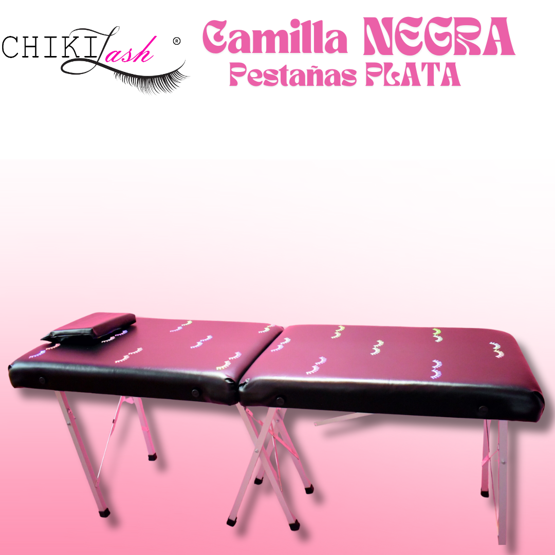 CAMILLA PARA APLICACION NEGRA CON PESTAÑAS PLATA